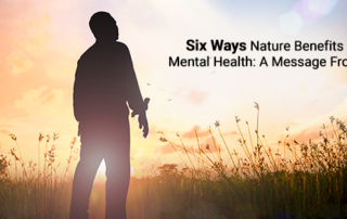 man standing in a field at sunset. text: Six Ways Nature Benefits Mental Health: A Message From Loughborough Inn