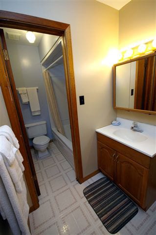 Birches cottage bathroom with shower/tub combo.