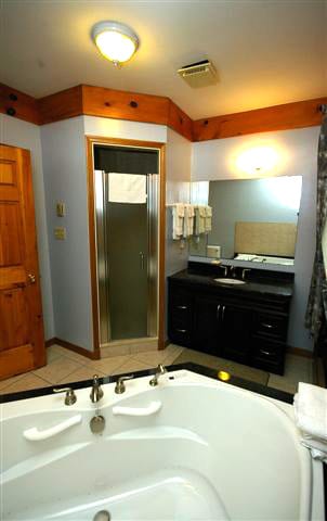 Hastings bathroom with air jet tub and shower.